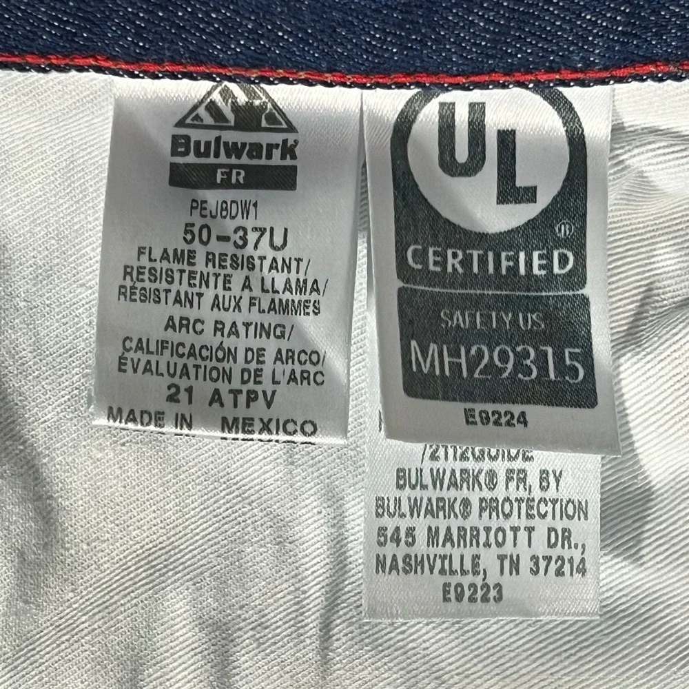 Bulwark FR Flame Resistant Denim Carpenter Pants Blue‎ 50x37 PEJ8DW1 NFPA 2112